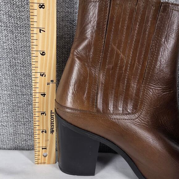 ZARA BASIC WOMEN'S BROWN LEATHER BLOCK HEEL ANKLE BOOTS SIZE EU 37 - US 6.5 - 7 - Picture 10 of 11